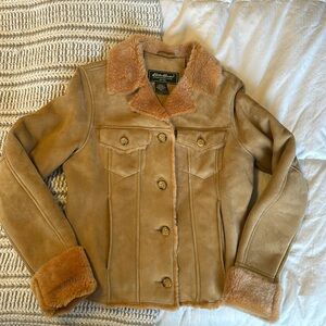 Vintage Eddie Bauer suede leather jacket coat XS petite tan beige fall winter